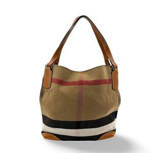 Burberry House Check Canvas Canterbury Shoulder Bag Beige Brown